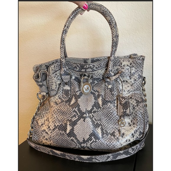 Michael Kors Gray Snakeskin Silver Hardware Large Hamilton Bag